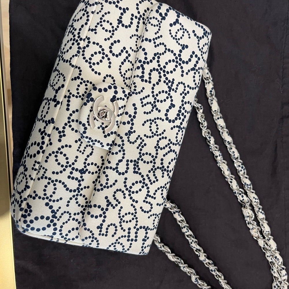 Chanel blue white canvas bag